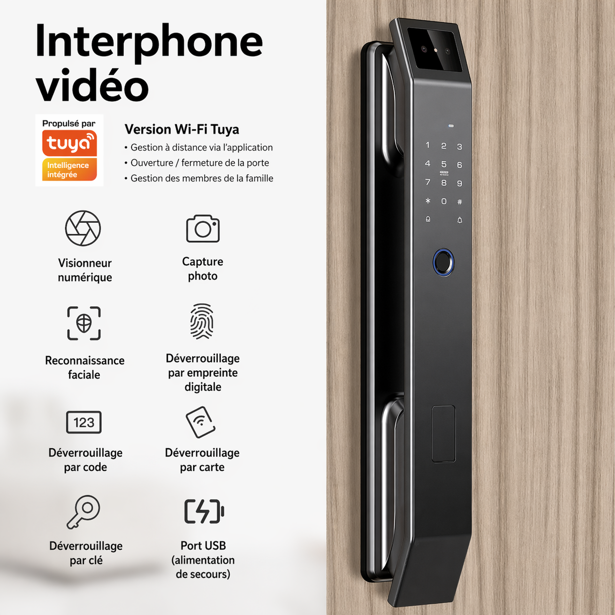 Serrure connectée Haut de Gamme - Accès Sans Clé, Reconnaissance faciale & Contrôle à Distance