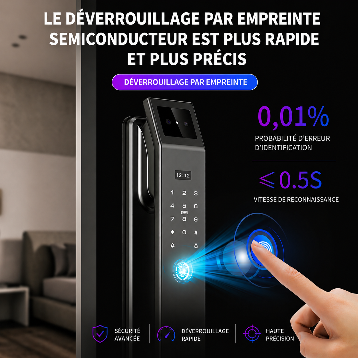 Serrure connectée Haut de Gamme - Accès Sans Clé, Reconnaissance faciale & Contrôle à Distance