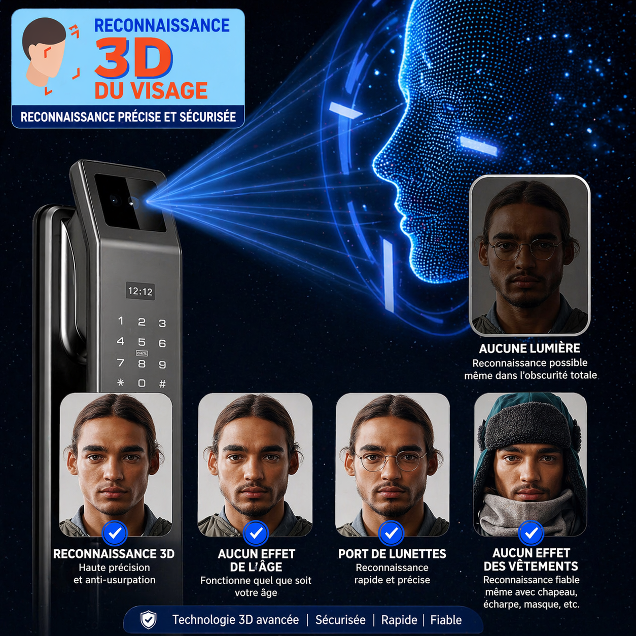 Serrure connectée Haut de Gamme - Accès Sans Clé, Reconnaissance faciale & Contrôle à Distance